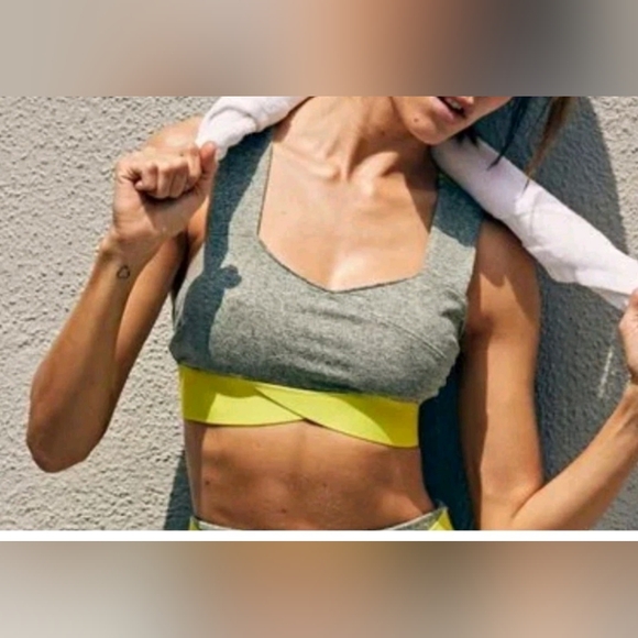 Free People FP Movement Just Breathe Sport Bra Colorblock Gray & Yellow Medium - Picture 7 of 8